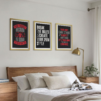 Conjunto de 3 quadros com moldura Motivação, treinamento, autodesenvolvimento
