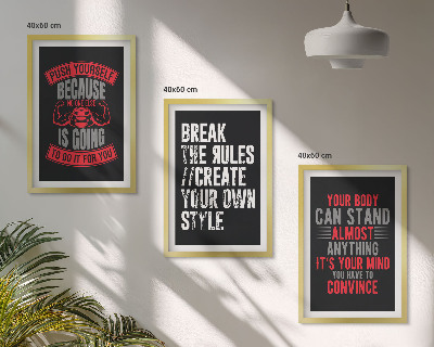 Conjunto de 3 quadros com moldura Motivação, treinamento, autodesenvolvimento