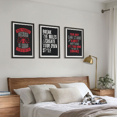Conjunto de 3 quadros com moldura Motivação, treinamento, autodesenvolvimento