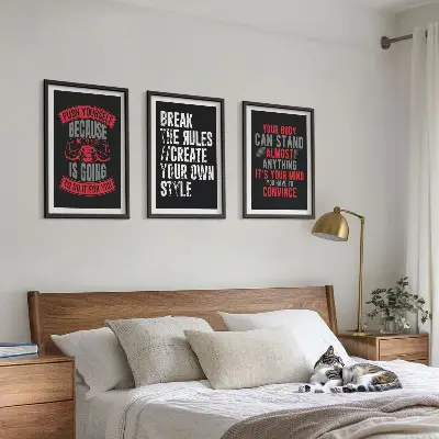Conjunto de 3 quadros com moldura temática de motivação, treinamento e autodesenvolvimento