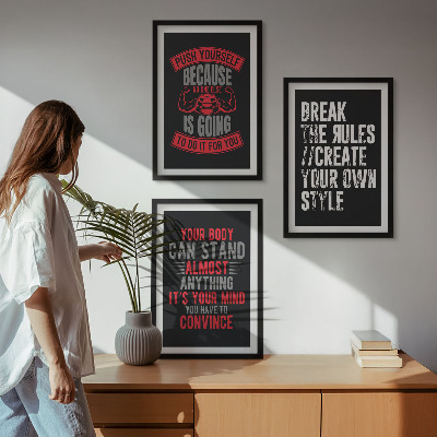 Conjunto de 3 quadros com moldura Motivação, treinamento, autodesenvolvimento