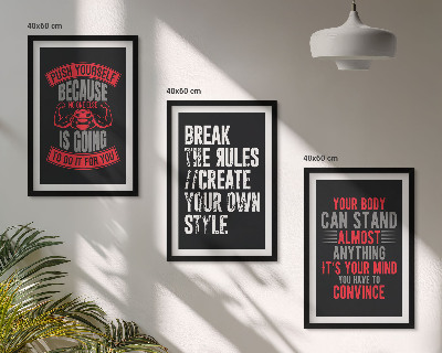 Conjunto de 3 quadros com moldura Motivação, treinamento, autodesenvolvimento