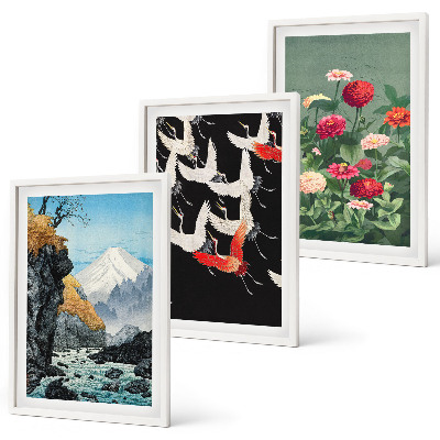 Conjunto de quadros para sala de estar Montanhas cachoeira pássaros flores