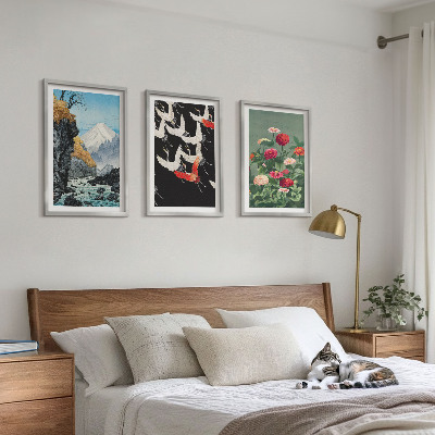 Conjunto de quadros para sala de estar Montanhas cachoeira pássaros flores