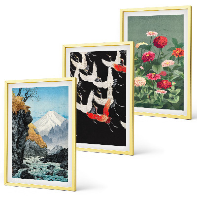 Conjunto de quadros para sala de estar Montanhas cachoeira pássaros flores