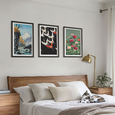 Conjunto de quadros para sala de estar Montanhas cachoeira pássaros flores