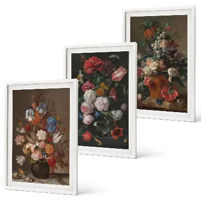 Composição de quadros moderna com arranjos de flores em vasos
