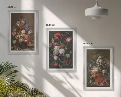 Composição de quadros moderna com arranjos de flores em vasos