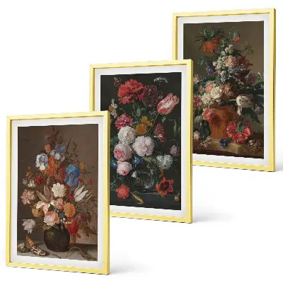 Composição de quadros moderna com arranjos de flores em vasos