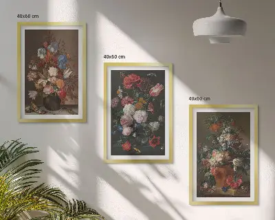 Composição de quadros moderna com arranjos de flores em vasos