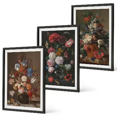 Composição de quadros moderna com arranjos de flores em vasos