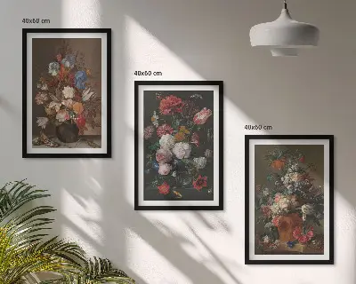 Composição de quadros moderna com arranjos de flores em vasos