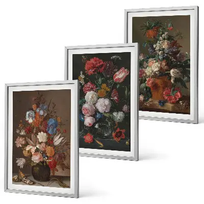 Composição de quadros moderna com arranjos de flores em vasos