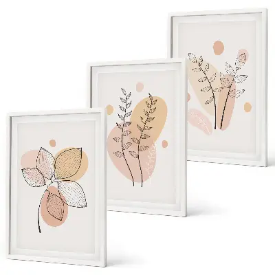 Conjunto de 3 quadros com moldura com desenhos de plantas em tons pastel