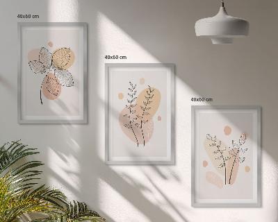 Conjunto de 3 quadros com moldura Desenhos de plantas em pastel