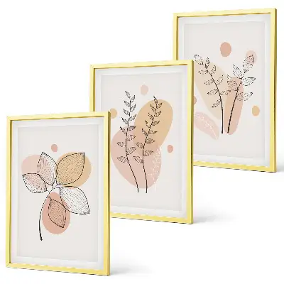 Conjunto de 3 quadros com moldura com desenhos de plantas em tons pastel