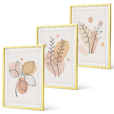 Conjunto de 3 quadros com moldura Desenhos de plantas em pastel