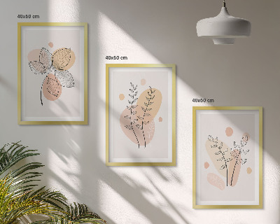 Conjunto de 3 quadros com moldura Desenhos de plantas em pastel
