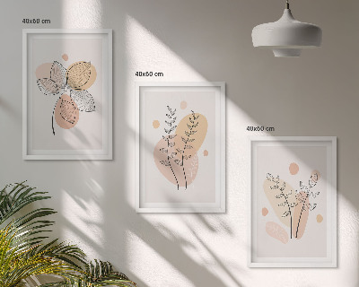 Conjunto de 3 quadros com moldura Desenhos de plantas em pastel