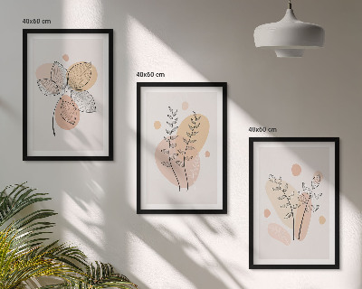 Conjunto de 3 quadros com moldura Desenhos de plantas em pastel