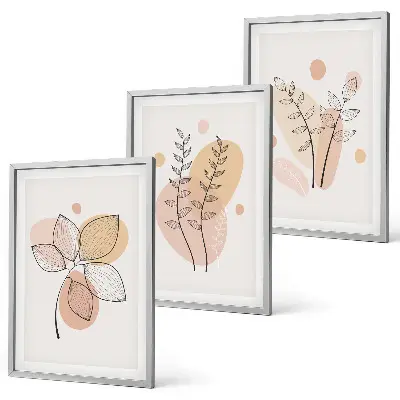 Conjunto de 3 quadros com moldura com desenhos de plantas em tons pastel