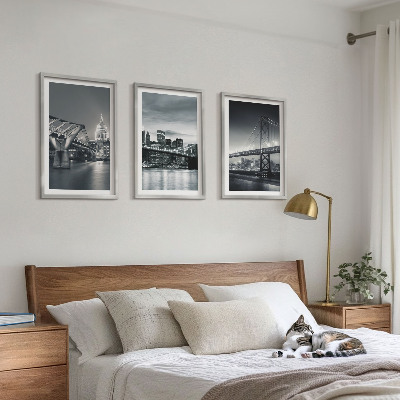 Conjunto de quadros para sala de estar Pontes, arquitetura urbana, cinza
