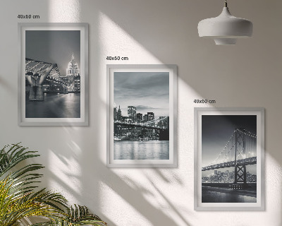 Conjunto de quadros para sala de estar Pontes, arquitetura urbana, cinza