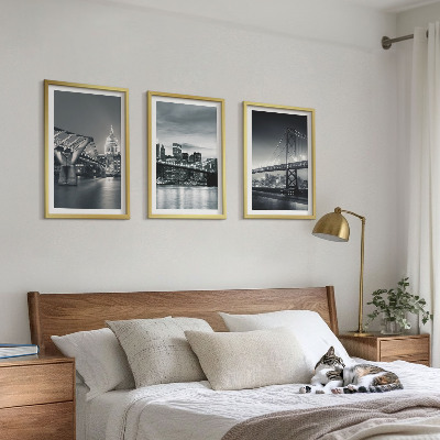 Conjunto de quadros para sala de estar Pontes, arquitetura urbana, cinza