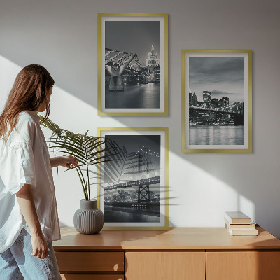 Conjunto de quadros para sala de estar Pontes, arquitetura urbana, cinza
