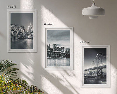 Conjunto de quadros para sala de estar Pontes, arquitetura urbana, cinza