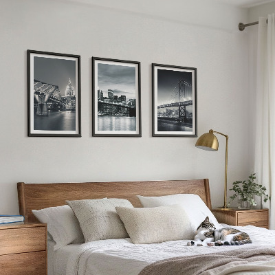 Conjunto de quadros para sala de estar Pontes, arquitetura urbana, cinza