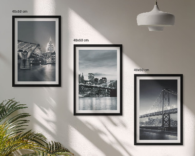 Conjunto de quadros para sala de estar Pontes, arquitetura urbana, cinza