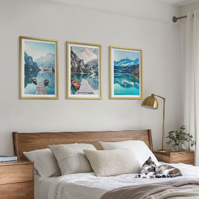 Composição de quadros moderna barcos em lagos de montanha