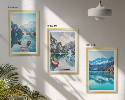 Composição de quadros moderna barcos em lagos de montanha