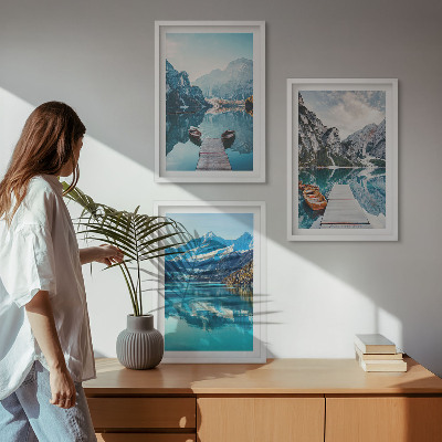 Composição de quadros moderna barcos em lagos de montanha