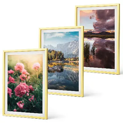 Conjunto de quadros para sala de estar com estampa de jardim de flores, montanhas e água