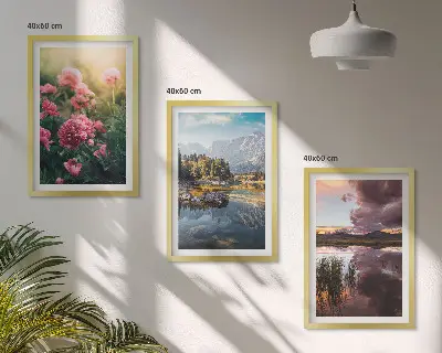 Conjunto de quadros para sala de estar com estampa de jardim de flores, montanhas e água