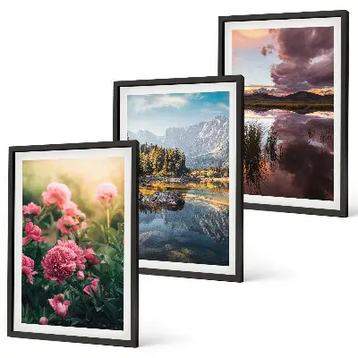 Conjunto de quadros para sala de estar com estampa de jardim de flores, montanhas e água