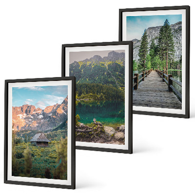 Composição de quadros moderna paisagem montanhosa, lago, ponte