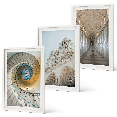 Conjunto de 3 quadros com moldura Escada em espiral da fachada da catedral