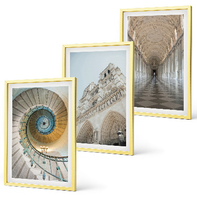 Conjunto de 3 quadros com moldura Escada em espiral da fachada da catedral