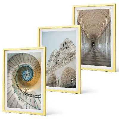 Conjunto de 3 quadros com moldura estampa de escada em espiral da fachada da catedral