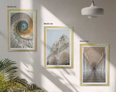 Conjunto de 3 quadros com moldura Escada em espiral da fachada da catedral