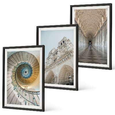 Conjunto de 3 quadros com moldura Escada em espiral da fachada da catedral