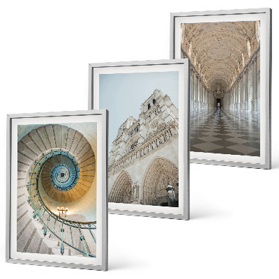 Conjunto de 3 quadros com moldura Escada em espiral da fachada da catedral
