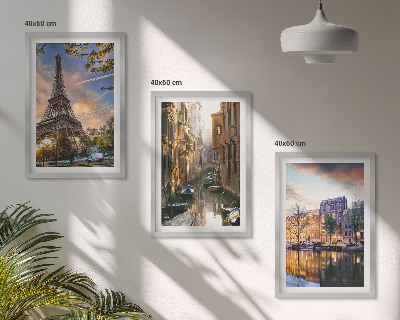 Conjunto de quadros para sala de estar Torre Eiffel Veneza Canais de Amsterdã