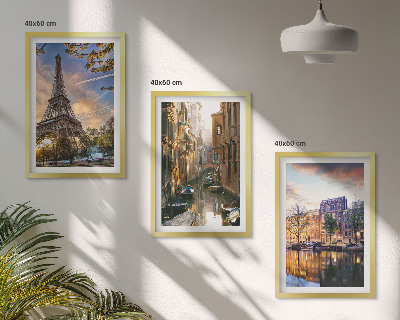 Conjunto de quadros para sala de estar Torre Eiffel Veneza Canais de Amsterdã