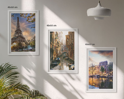Conjunto de quadros para sala de estar Torre Eiffel Veneza Canais de Amsterdã