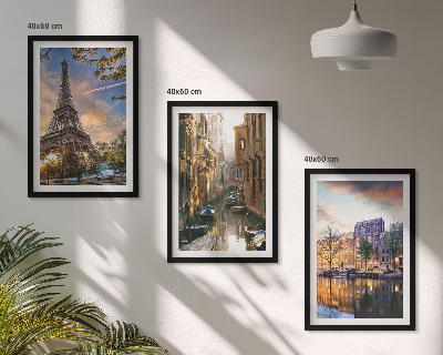 Conjunto de quadros para sala de estar Torre Eiffel Veneza Canais de Amsterdã