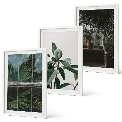 Composição de quadros moderna com folhas verdes na janela
